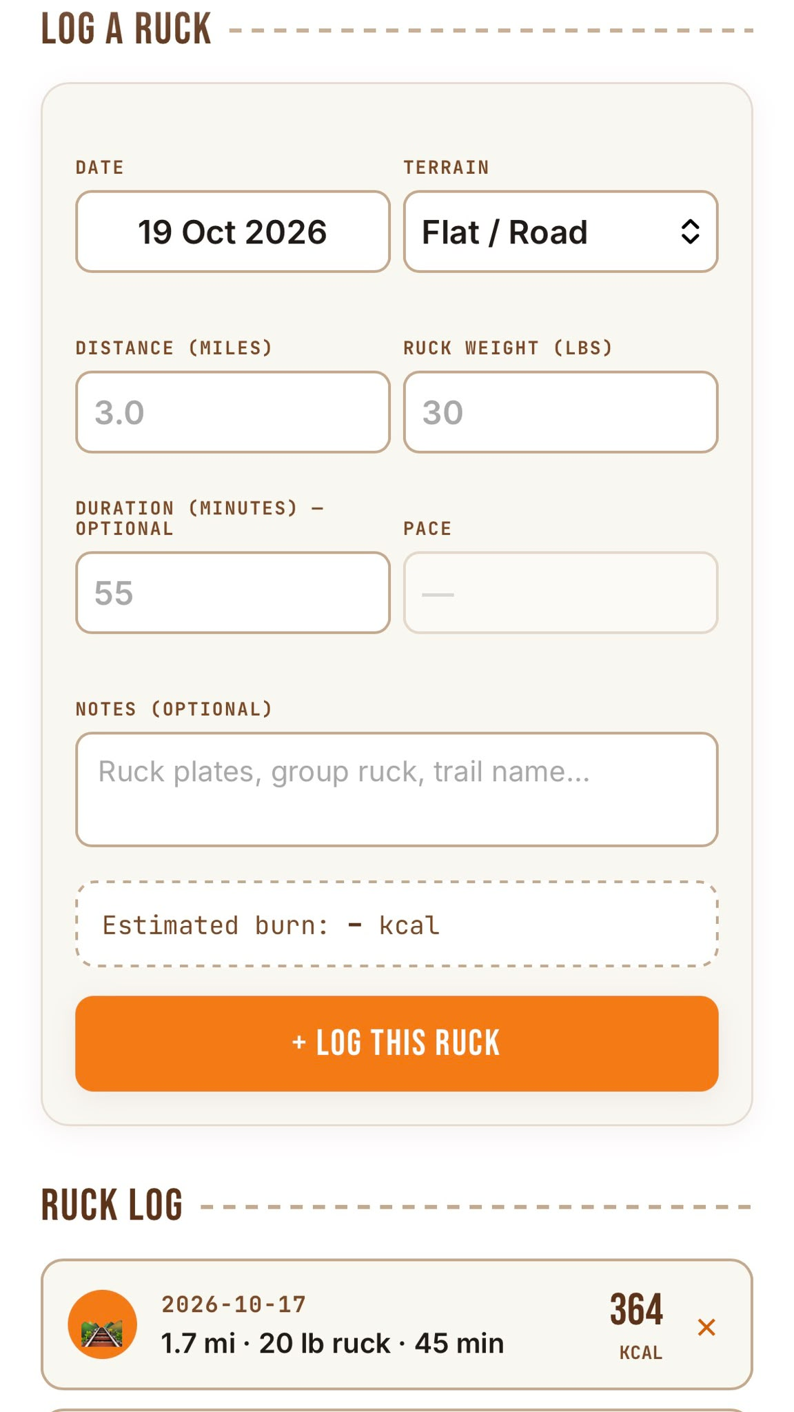 Ruck Log screenshot
