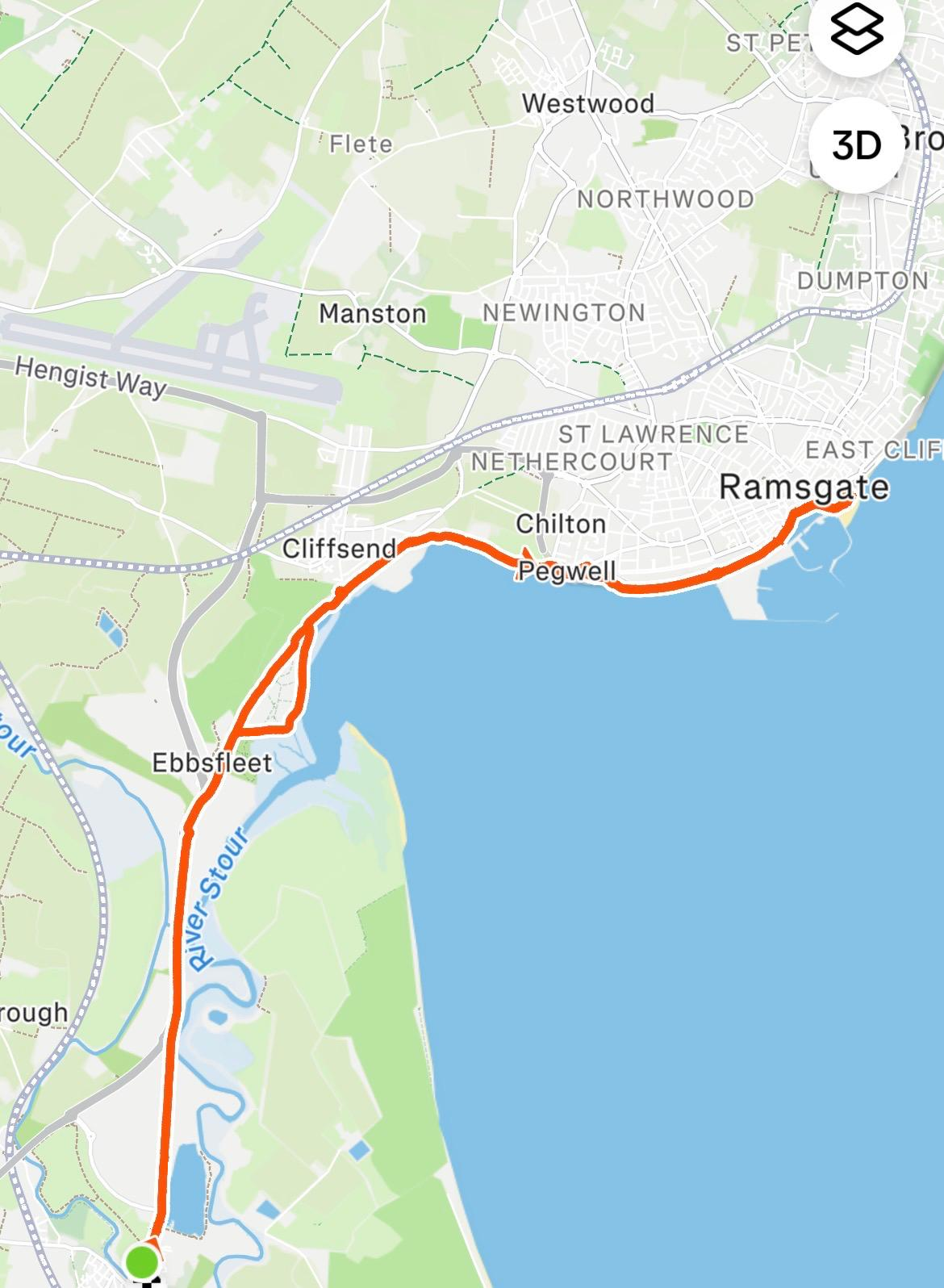 Cliffsend to Ramsgate coastal ruck route map