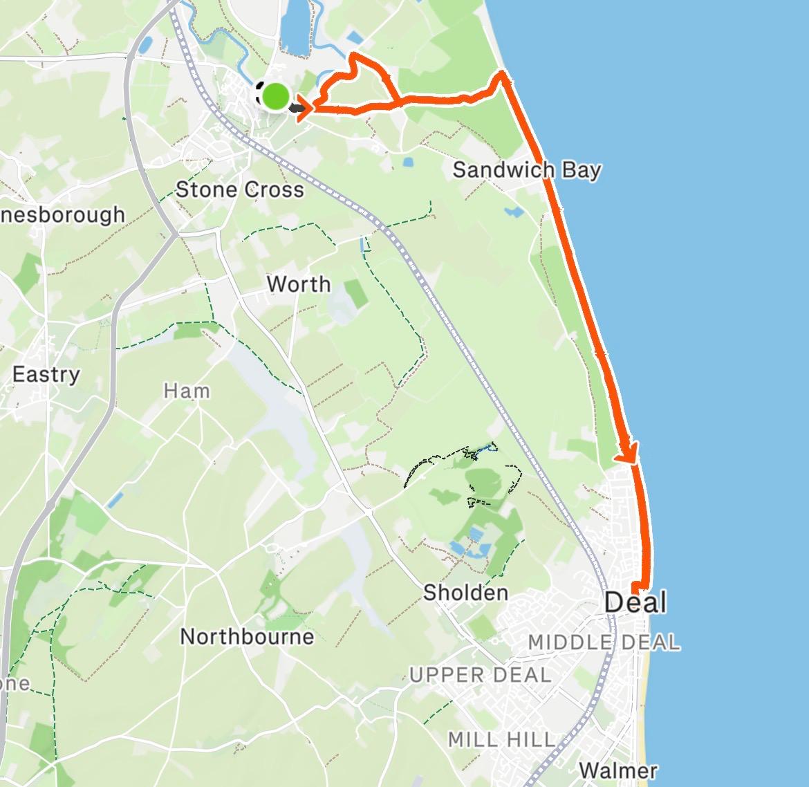 Sandwich to Deal coastal ruck route map